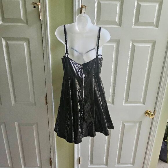 Dolls Kill Horoscopez Black PVC Rhinestone Suspender Skirt Dress Large - Picture 7 of 15
